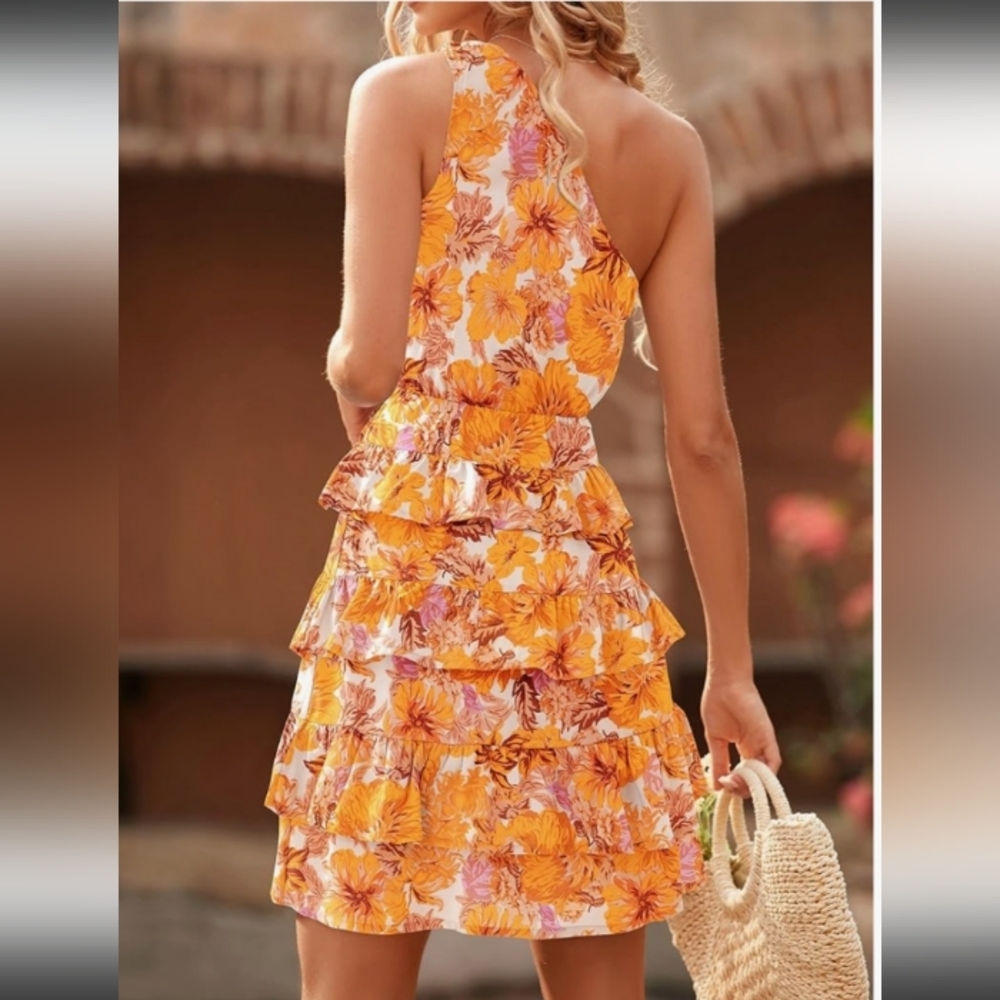 NWT.Floral Sleeveless Ruffle Dress - Picture 2 of 6